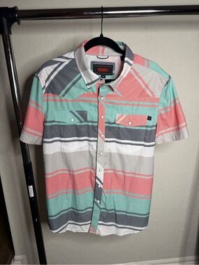 Mint, Coral & Gray Short-Sleeve Button-Down Shirt